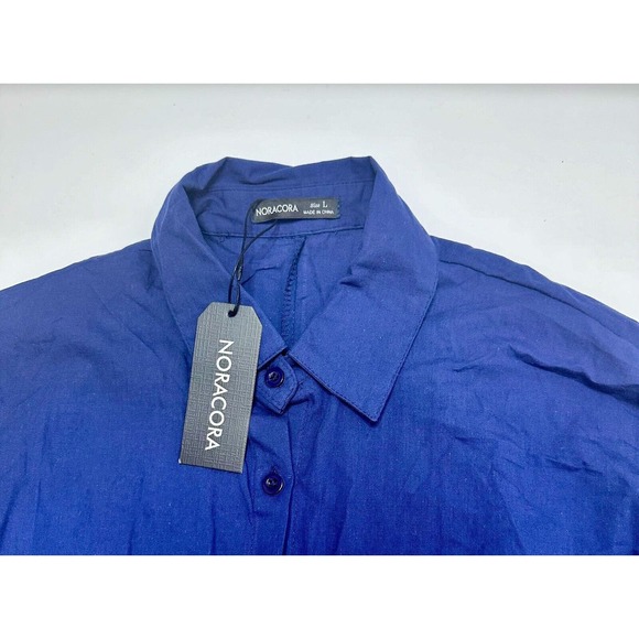 Noracora Women's Shirt Dress NEW Button Up Blue Maxi 3/4 Sleeve Size LARGE - Picture 3 of 7